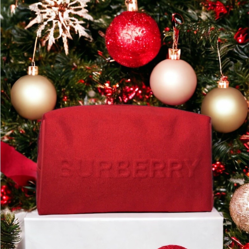 Burberry RED Canvas Travel Cosmetics Accessories Bag with Gold Hardware